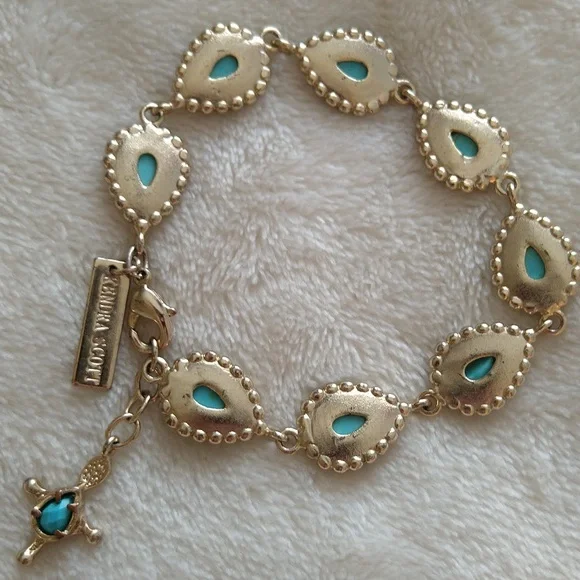 Kendra Scott Bria Bracelet Gold with Turquoise Stones Vintage Rare - Picture 8 of 10